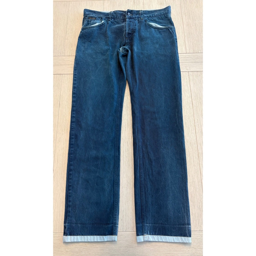 Dolce & Gabbana Jeans Mens 35 Blue Straight‎ Leg Contrast Trim Logo Plaque Y2K
